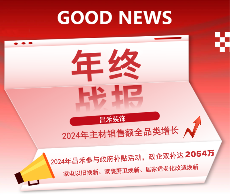 年終戰報！2024年昌禾裝飾主材銷(xiāo)售額實(shí)現全品類(lèi)增長(cháng)，再創(chuàng  )輝煌佳績(jì)！
